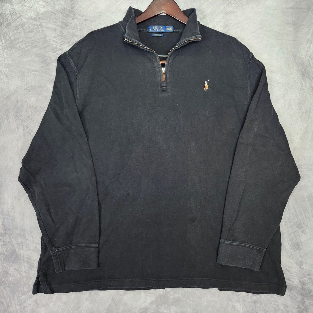 Polo Ralph Lauren Estate Rib 1/4Zip Pullover Mens XXL Black Flesh Pony Cotton